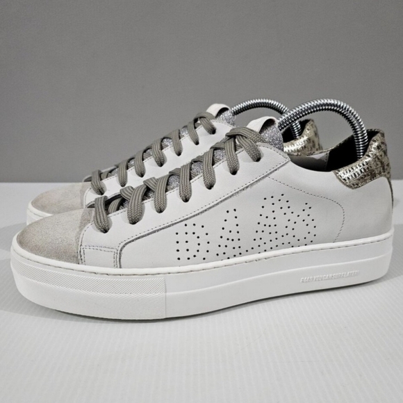 NEW P448 Thea Sneaker EU 41 White Metallic Leopard Print Leather Platform Skate - Picture 1 of 13